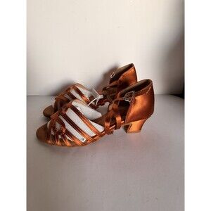 DanceandSway Womens Satin Strappy Latin Salsa Dance Shoes Brown US 6 EU 36